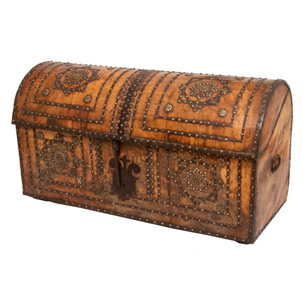 Early 19th Century Goat Skin Studded Trunk with Domed Top